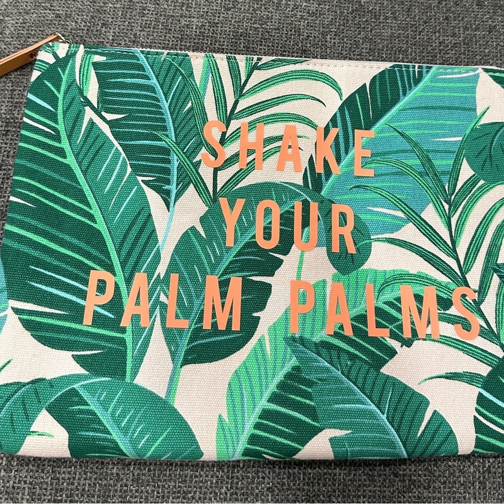 Stella & Dot "Shake Your Palm Palms" Tropical Green Pink Cosmetic Pouch